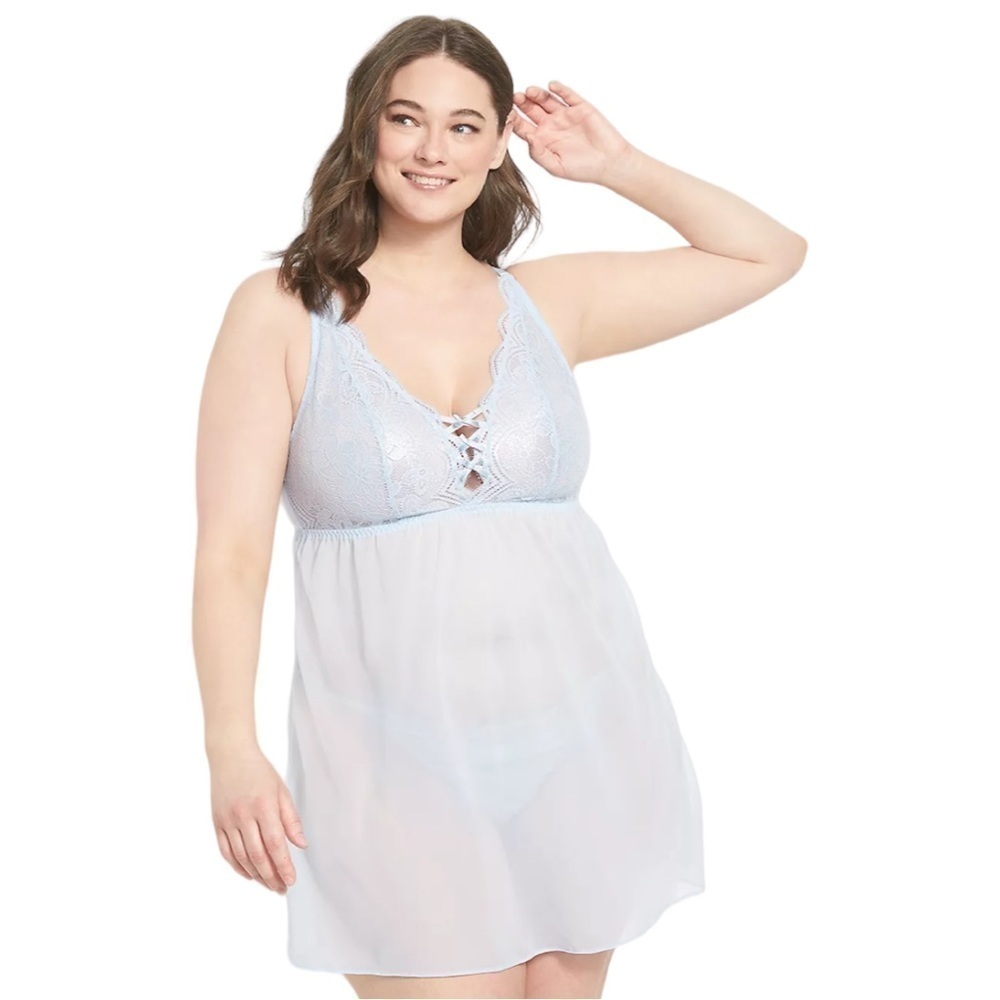Lane Bryant Foil Lace Babydoll in Skyway 18/20
